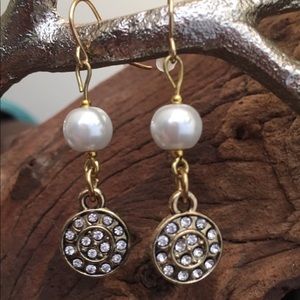 Pearl & Crystal Gold Dangle Earrings